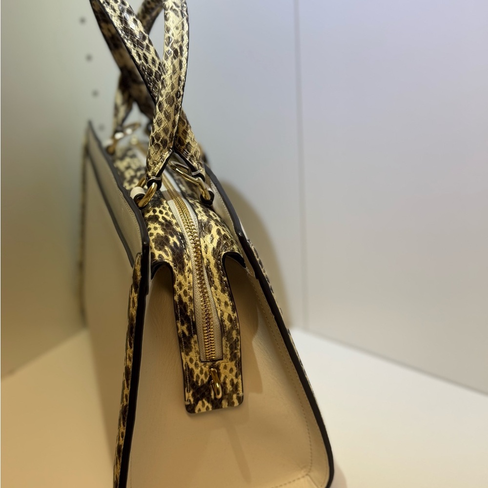 Coach White Leather Satchel with Python-Print Acc… - image 3